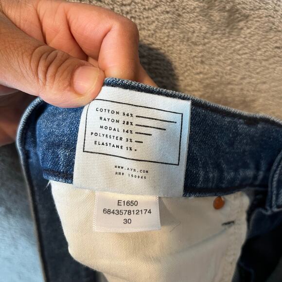 AYR The Must Super Wide Leg High Rise Jeans Dark Wash Size 30 Raw Hem Distressed - Picture 9 of 10